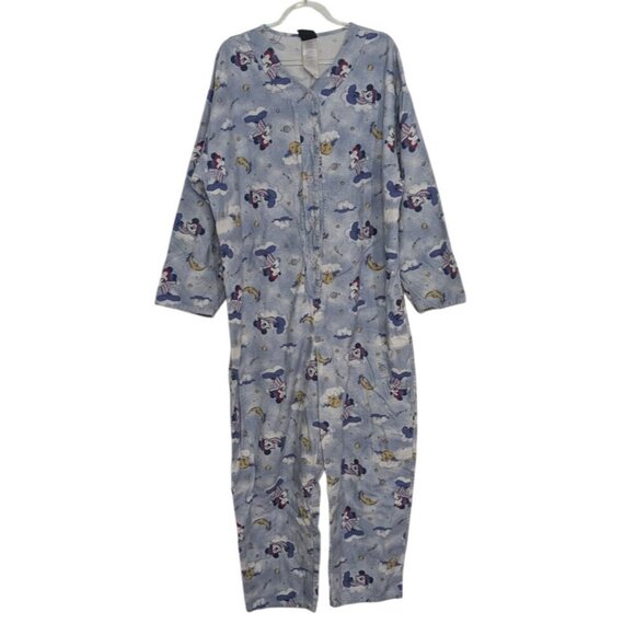 Mickey Unlimited Flannel One Piece Pajamas Size Large Blue Full Body Union Suit - Picture 1 of 10